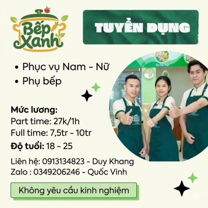 [TUYỂN DỤNG] BẾP XANH QUÁN TÌM ĐỒNG ĐỘI