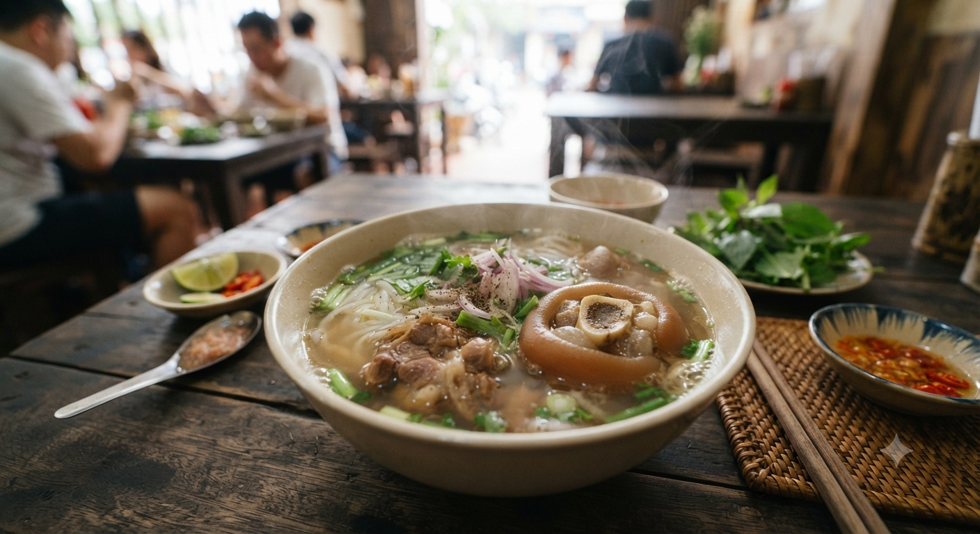 Sự kết hợp giữa phần giò heo chất lượng và nước dùng ninh nhừ